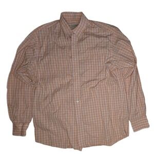 Tommy Bahama Mens Orange White Plaid Cotton Button Down Shirt Size 16 34-35